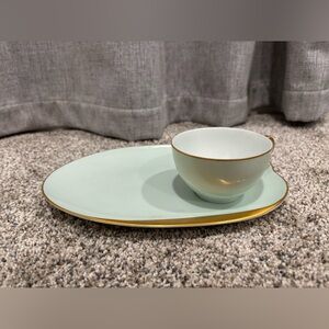 Vintage Noritake Mint Green and Gold Trim Cup & Snack Plate